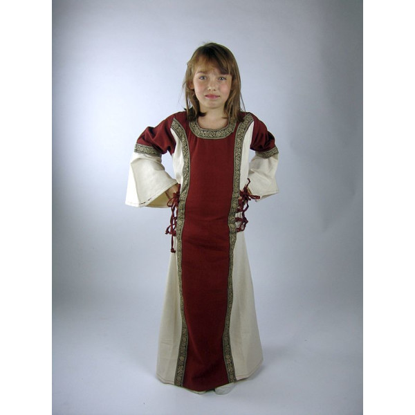 Princess dress with border Helena Red/Natural