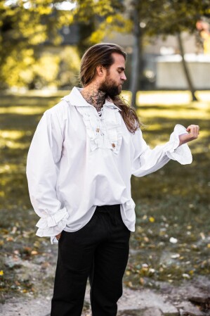 Frilled pirate shirt "Dracula" White XXL