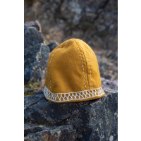 Viking wool cap with embroidery "Yngvy" mustard yellow