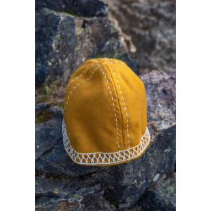 Viking wool cap with embroidery "Yngvy" mustard yellow S/M- 54/56