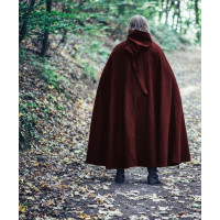 Wool cape "Lorenz" long hood and buckle 160 cm length Red