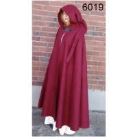 Wool cape "Lorenz" long hood and buckle 160 cm length Red