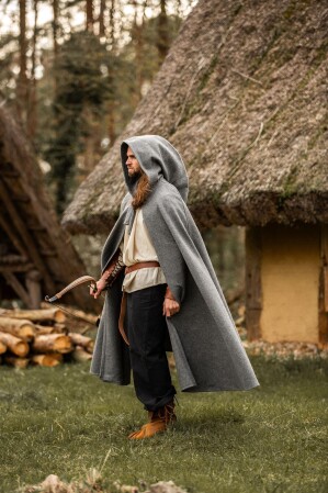 Wollumhang mit langer Kapuze "Hervir" Grau 160 cm