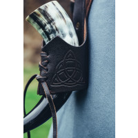 Leather drinking horn holder with Celtic knots "Kai" Dark Brown