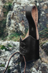 Wikinger Leder Trinkhorn Halter "Hakon" Schwarz