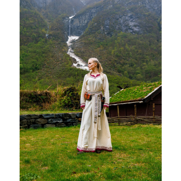 Wikinger Kleid "Lagertha" Natur/Rot