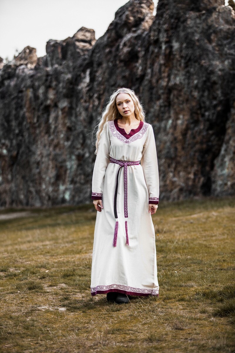 Wikinger Kleid "Lagertha" Natur/Rot XS