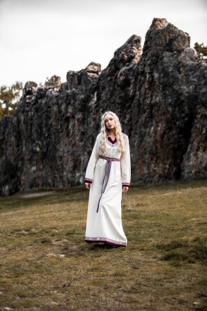 Wikinger Kleid "Lagertha" Natur/Rot XS