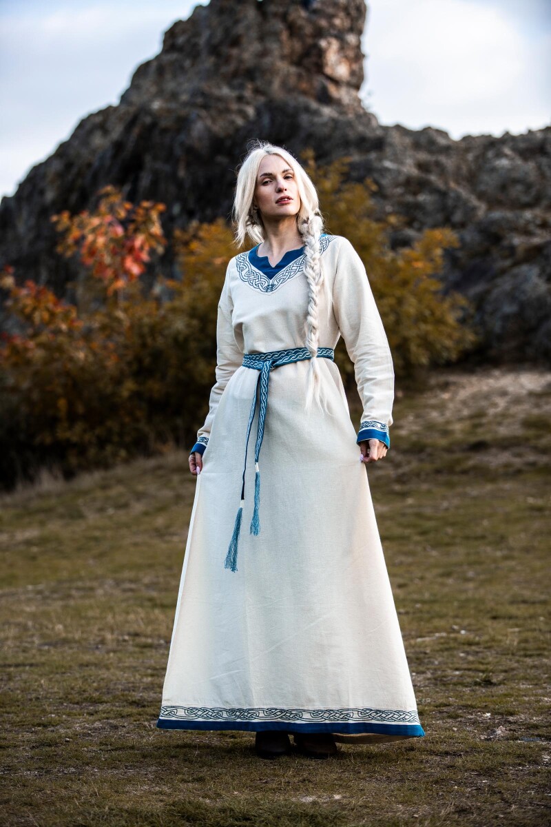 Wikinger Kleid "Lagertha" Natur/Blau XS