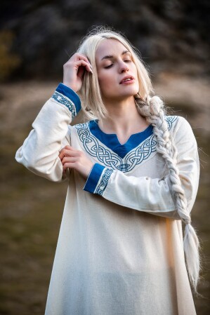Wikinger Kleid "Lagertha" Natur/Blau XS