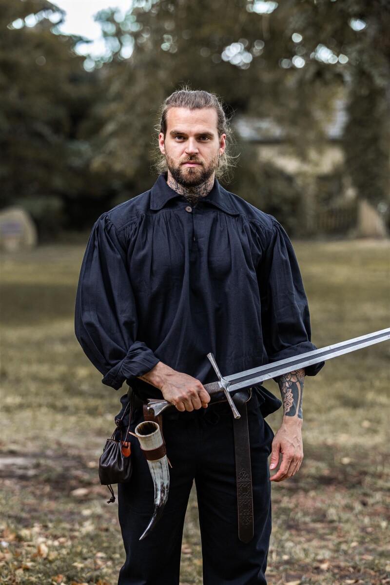 Piratenhemd mit Kragen "James" Schwarz S