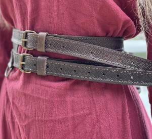 Wikinger Leder Doppelgürtel "Axel" Dunkelbraun 100 cm