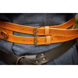 Viking leather double belt "Axel" Cognac brown