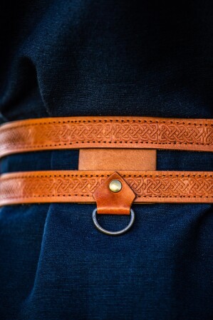 Cintura doppia in pelle Viking "Axel" Marrone cognac 100 cm