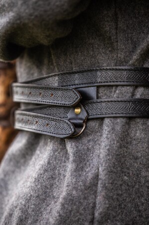 Wikinger Leder Doppelgürtel "Axel" Schwarz 140 cm