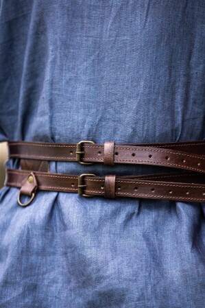 Wikinger Leder Doppelgürtel "Ubbe" Dunkelbraun 100 cm