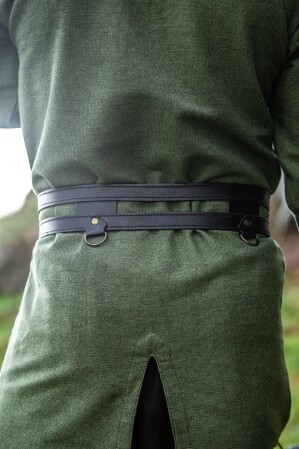 Wikinger Leder Doppelgürtel "Ubbe" Schwarz 100 cm
