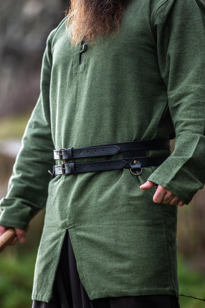 Cintura doppia in pelle Viking "Ubbe" Nero 140 cm