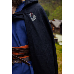 Viking Cape "Alpha" with Wolf Embroidery Black