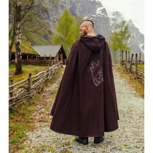Viking Cape "Alpha" with Wolf Embroidery Brown