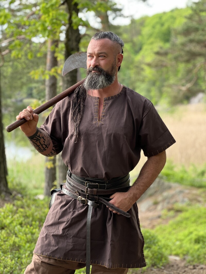 Wikinger Tunika kurzarm "Theobald" Dunkelbraun S