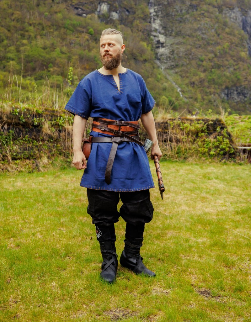 Wikinger Tunika kurzarm "Theobald" Blau S