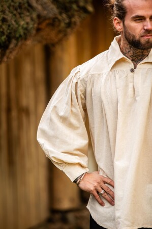 Camicia pirata con collo "James" Naturale L
