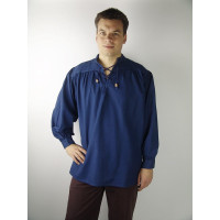 Típica Camisa medieval de cuello alto con cordones "Friedrich" Azul oscuro