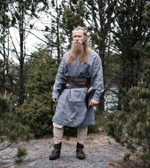Túnica vikinga de lino "Halvar" Azul-gris XXXL