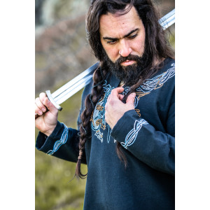 Tunique viking "Snorri" avec broderie manuelle style Urnes Noir