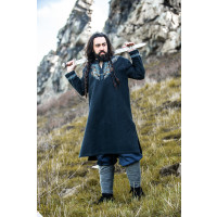 Wikinger Tunika "Snorri" mit Urnes-Stil Handstickerei Schwarz