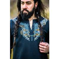 Viking Tunic "Snorri" with Urnes style hand embroidery Black
