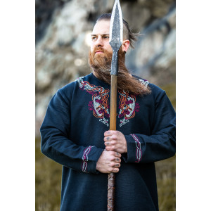 Tunica vichinga "Snorri" con ricamo a mano in stile Urnes Nero-Rosso