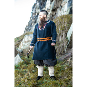 Túnica vikinga "Snorri" con bordado a mano estilo Urnes Negro-Rojo
