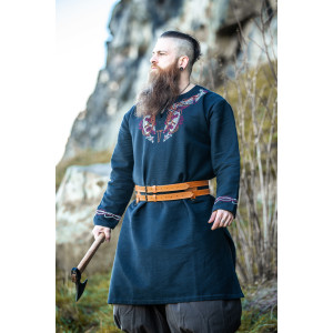 Túnica vikinga "Snorri" con bordado a mano estilo Urnes Negro-Rojo