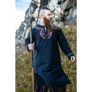 Tunica vichinga "Snorri" con ricamo a mano in stile Urnes Nero-Rosso