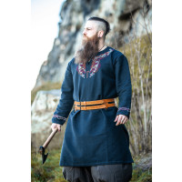 Wikinger Tunika "Snorri" mit Urnes-Stil Handstickerei Schwarz-Rot