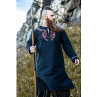 Wikinger Tunika "Snorri" mit Urnes-Stil Handstickerei Schwarz-Rot