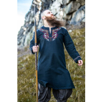 Tunique viking "Snorri" avec broderie manuelle style Urnes Noir-Rouge