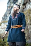Tunique viking "Snorri" avec broderie manuelle style Urnes Noir-Rouge M