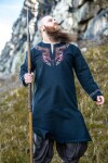 Tunique viking "Snorri" avec broderie manuelle style Urnes Noir-Rouge M