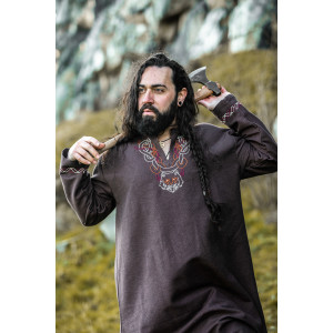 Viking tunic "Freki" with hand embroidery Brown