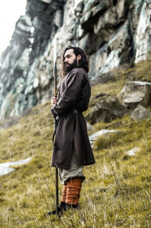Viking tunic "Freki" with hand embroidery Brown XL