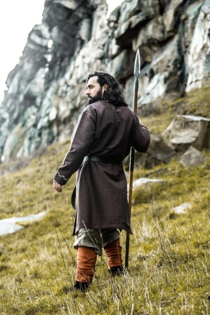 Viking tunic "Freki" with hand embroidery Brown XL