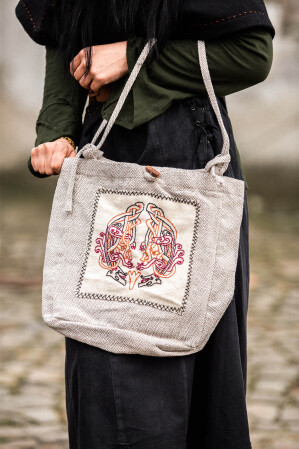 Umhängetasche mit Wikinger Stickerei "Tora" Natur