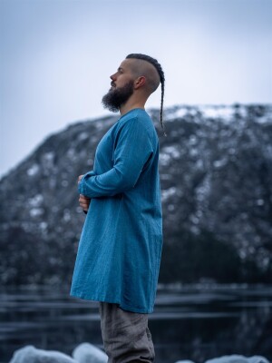 Tunique de lin viking "Ragnar" Bleu S