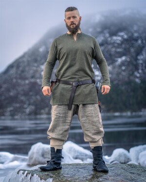 Túnica de lino Vikingo "Ragnar" Verde oliva XL