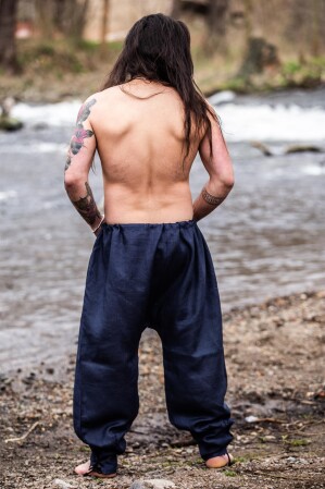 Pantaloni Vichingo di lino "Wodan" Blu scuro M