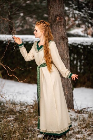 Wikinger Kleid "Lagertha" Natur/Grün XS
