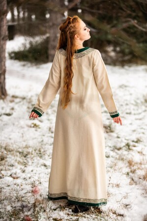 Wikinger Kleid "Lagertha" Natur/Grün XS